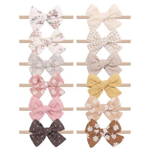 doboi 12PCS Baby Girls Headbands Hair Bows Nylon Linen Hairbands Handmade Hair Accessories for Newborn Infant Toddlers Little Girl and Kids 3.5Inches