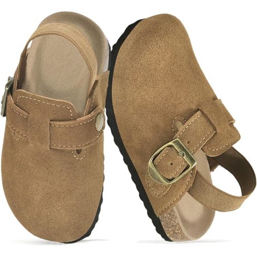 Toddler Boys Girls Clogs Cute Mules Shoes Suede Cork Sandals with Adjustable Buckle Slip-On Slide Slippers