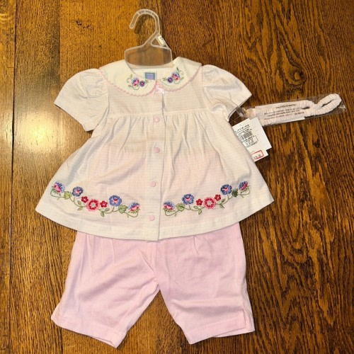 Vtg 90s Y2K Embroidered Baby Outfit Set Cottagecore Peter Pan Collar Bow 6 Month