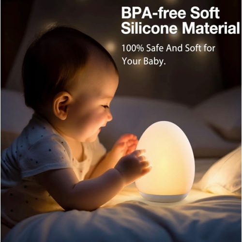 JolyWell Night Light for Kids, Baby Night Light with 7 Colors Changing Mode & Stepless Dimming, Nursery Night Light BPA Free,Rechargeable Egg Night Light for Breastfeeding 1h Timer & Touch Control