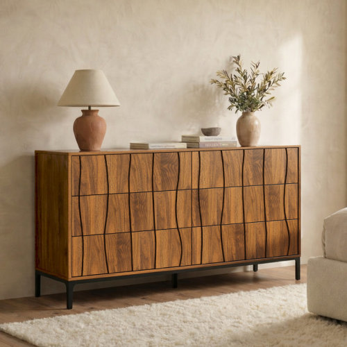 17 Stories Mid-Century 6-Drawer Dresser with Sculpted Wavy Fronts, 54" Wide Storage Chest & Reviews | Wayfair