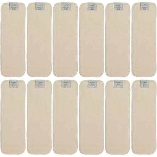 EcoAble 4-Layer Hemp Diaper Inserts – Fits Pocket, Cotton Prefold & Cover – Natural Fiber Liners (Pack of 12) Size 2 - Overnight