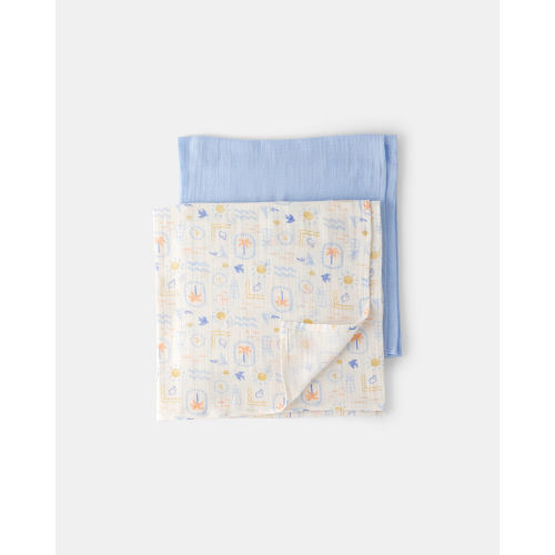 2-Pack Muslin Swaddle Blankets - Blue/White