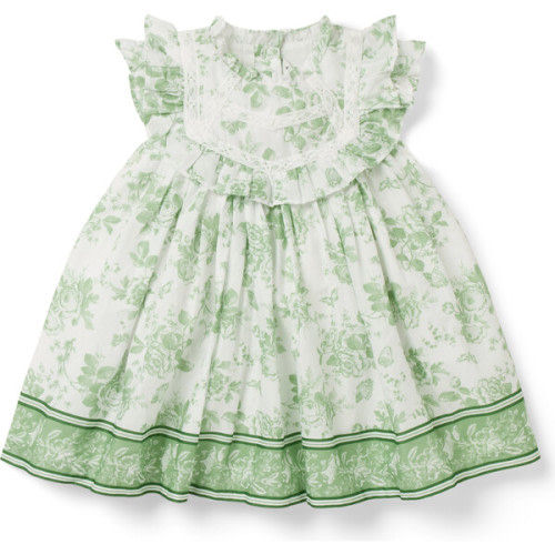 Baby Floral Toile Ruffle Dress, Green