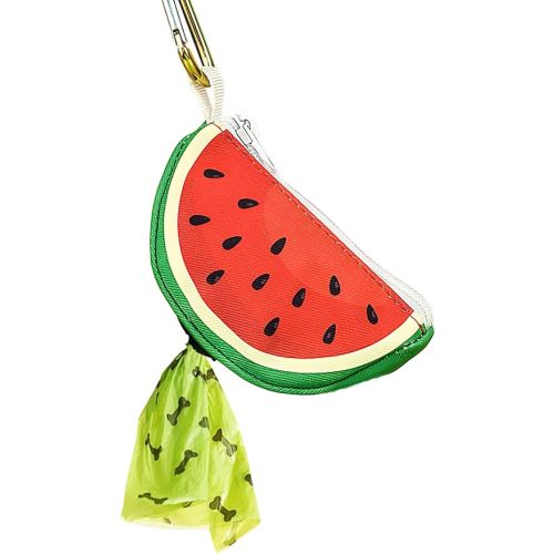 Convenient Dog Poop Bag Holder Leash Attachment with Zipper Case for Potty Bags - Trash Bag Carrier Accessory Dispenser for Poo Bags,Watermelon,Medium