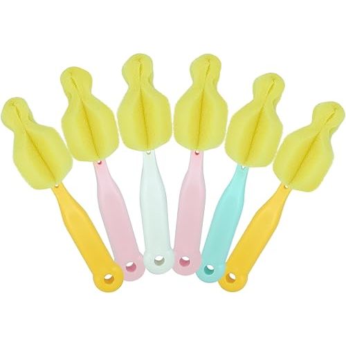 ponge Bottle Brush 6PCS Sponge Nipple Brushes Baby Bottle Nipple Cleaning Brush Long Handle Baby Milk Bottle Brush (6PCS)