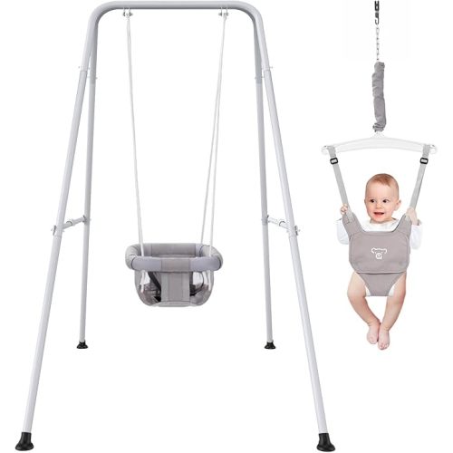 2 in 1 Baby Jumper with Swing, Baby Swing Indoor and Outdoor Use, Baby Jumpers and Bouncers, Toddler Swing with Foldable Stand