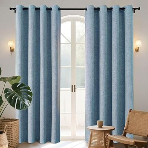 Joydeco Blackout Curtains 84 Inches Long 2 Panels Burg, Room Darkening Curtains for Bedroom, 100% Black Out Textured Thermal Drapes Privacy Protection 2 Panels Set(W52 x L84 Inch, Sky Blue)