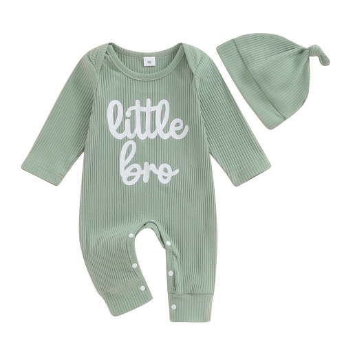 Okbabeha Little Brother Outfits Newborn Infant Baby Boy Little Brother Shirt Romper Jumpsuit Lil Bro one-piece Rib Knit Onepiece Hat Coming Home Outfits