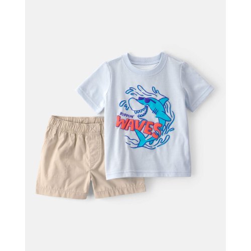 Baby Boy 2-Piece Shark Top & Short Set - Blue/Khaki | Carter's