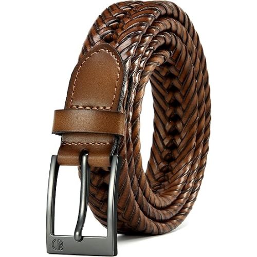 CHAOREN Leather Braided Belts for Men - 1 1/8" Mens Casual Woven Leather Belt for Dress Pant