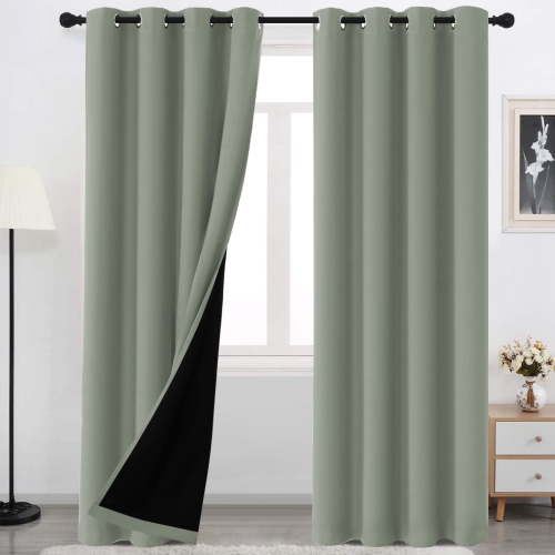 H.Versailtex Contemporary 100% Blackout Grommet Curtains for Bedroom, 52 x 84 Inches, 2 Panels, Light Sage
