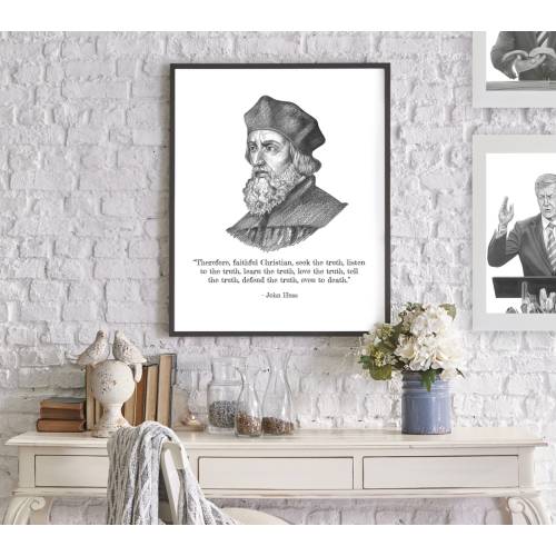 John Huss & Quote, Portrait Sketch, Art, Reformed Theology.