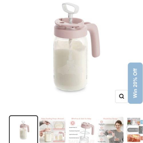 Glass Formula And Breast milk Mixing Pitcher with Mixing Handle