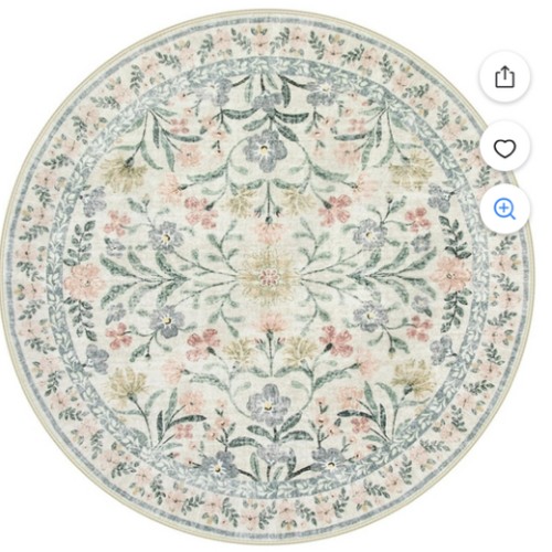 Moynesa 6'Round Boho Light Pink Rug, Washable Small Circle Rugs for Bedroom, Pink and Green Nursery Circular Rug Girl, Soft Non-Slip Round Carpet for Kids Sunroom,Pink