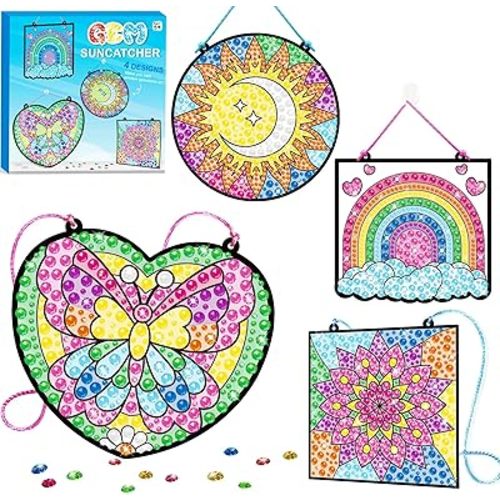 BANBBUR 4 Pcs Window Art Kits for Kids,Gem Arts for Kids Ages 8-12 4-8,Suncatcher Kits for Kids,Diamond Art and Crafts for Girls Boys Birthdays Christmas Gift
