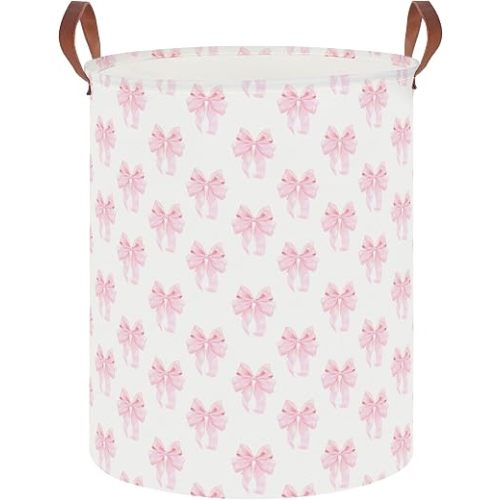 19.7" Laundry Basket,Dirty Clothes Hamper,Waterproof Storage Bin,Room Decor(Shimmer Bowknot)
