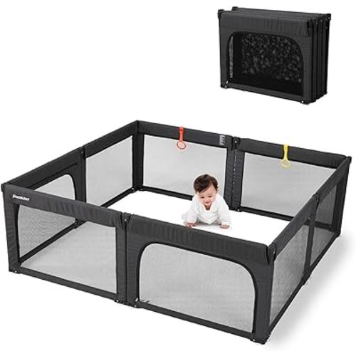 Doradotey Baby Playpen Foldable for Toddlers 1-3, Size and Shape Adjustable Enclosure, 8-Panels Detachable Gate 79x71 Large Indoor Playard, Easy Assembly and Clean, Safety Fence Play Area, Black