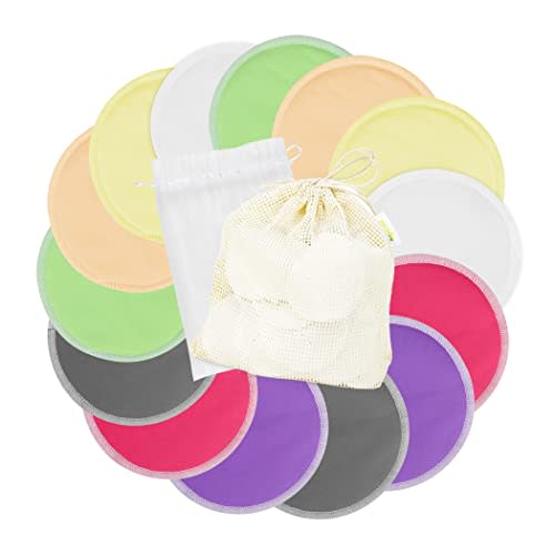 wegreeco Nursing Breast Pads (14 Pack)+Laundry Bag & Travel Storage Bag, 2 Sizes: 3.9/4.7inch - Washable & Reusable Breastfeeding Nursing Pads (Passion, Large, Daytime Use)