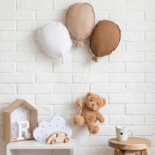 Gejoy 4 Pcs Fabric Balloon and Khaki Bear Nursery Wall Decor 11.8 x 9.8 Inch Oval Balloon Hanging Decoration Bedroom Decor for Baby Shower Boys Girls Gifts Home Accessories