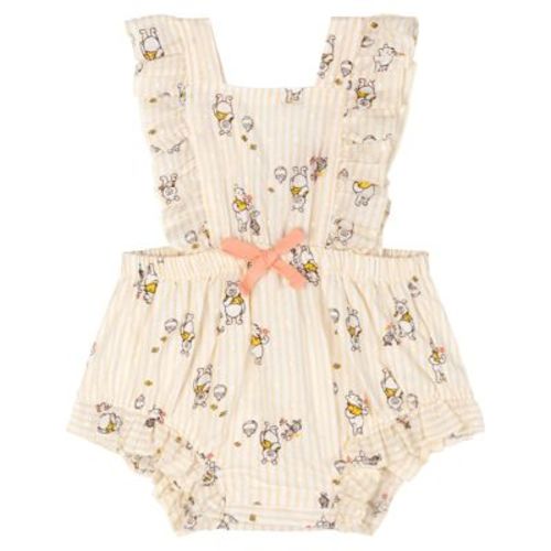 Disney Winnie the Pooh Infant Baby Girls Square Neck Sleeveless Ruffle Romper Pale Yellow 12 Months