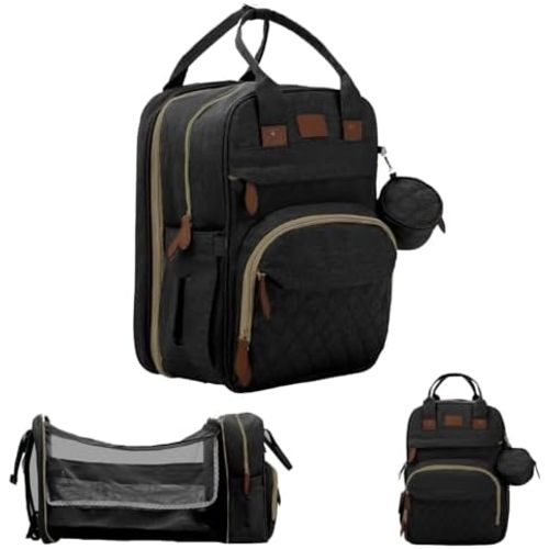 BosiBozi Baby Diaper Bag Backpack with Changing Station, Waterproof & Multi-Functional Baby Bag for Moms Dads, Travel Diaper Bag with Insulated Pockets, Stroller Straps & Pacifier Case, Black