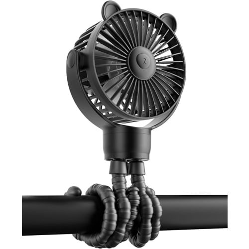 Baby Stroller Fan, Rechargeable Portable Fan with 2000 mAh Battery Operated,3 Wind Speed,360-Degree Rotation,Ultra-Low Noise Level,Safe mini fan for your baby - BLACK