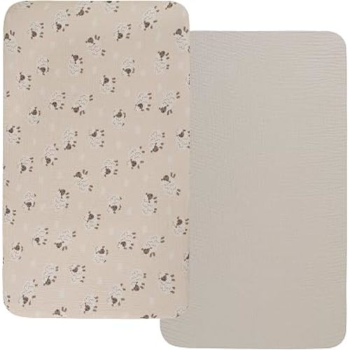 Onacosht Muslin Bassinet Sheets 33" x 19", 2 Pack, Sheep and Fog