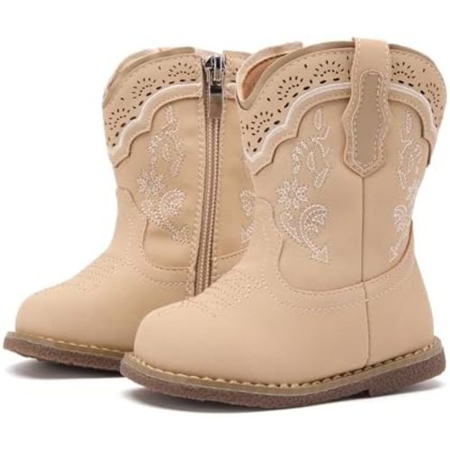 BMCiTYBM Baby Cowboy Cowgirl Boots Infant Western Boots Toddler Boys Girls Round Toe Riding Mid Calf Boots All Seasons for 6 9 12 18 24 Months