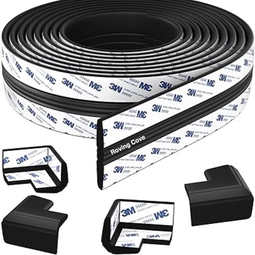 Roving Cove PreFit (Classic) Furniture Edge Corner Protector (Standard 15ft Edge 4 Corners), Baby Proofing Bumper Guards, Onyx Black, Pre-Taped, for Straight Smooth Surfaces