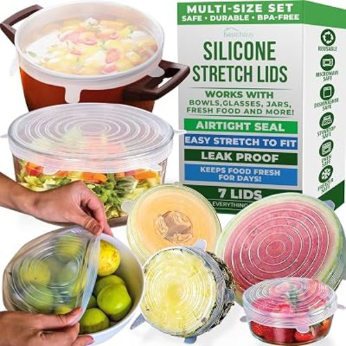 Tapas elásticas reutilizables de silicona para almacenamiento de alimentos en refrigerador - Cubiertas elásticas resistentes al calor para tazones, tazas, latas, frascos - Tapa universal de grado