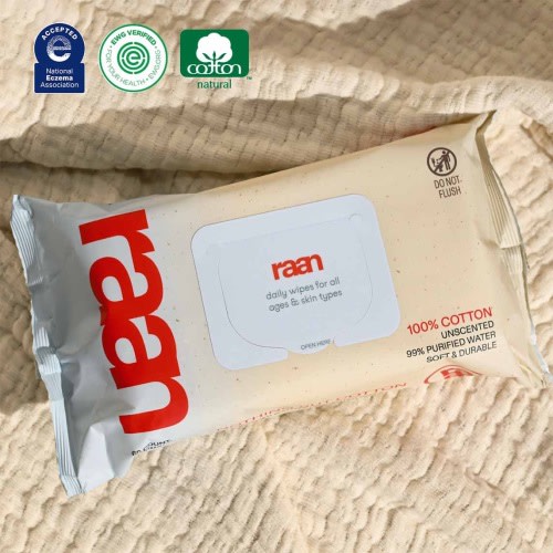 Raan, 100% Cotton Baby & Toddler Wipes, Unbleached, 99% Purified Water, Unscented, EWG verified, Made for Sensitive Skin, Extra Soft and Durable, 4 pack, 240 Count