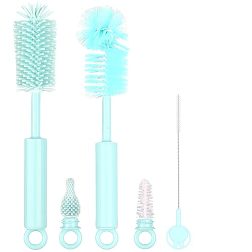 Silicone Bottle Brush Set - 5 in 1 Silicone & Nylon Bottle Cleaner BPA-Free for Owala 24oz/32oz/40oz Cup, Multifunctional Cleaning Kit for Owala/Stanley/Yeti Tumbler Cup Accessories - Blue