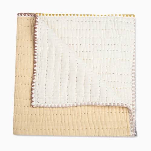 Crane Baby Cotton Muslin Kantha Baby Quilt - Cream And Natural