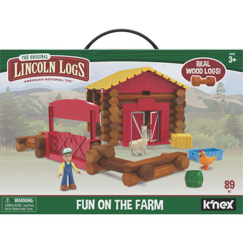 LINCOLN LOGS Fun on the Farm - Real Wood Logs Set Toy for Toddlers - 102 Pcs Building Kit
