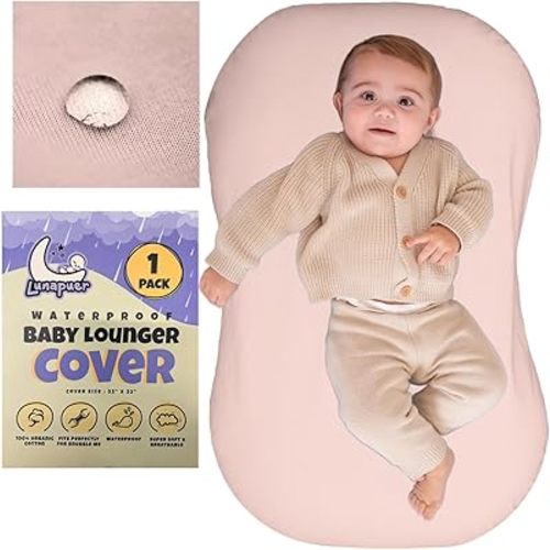 100% Waterproof Baby Lounger Cover - 2-Ply Organic Cotton Slipcovers Keep Your Lounger Clean & Your Baby Comfy - Machine Washable - (Lounger Not Included) - Peach