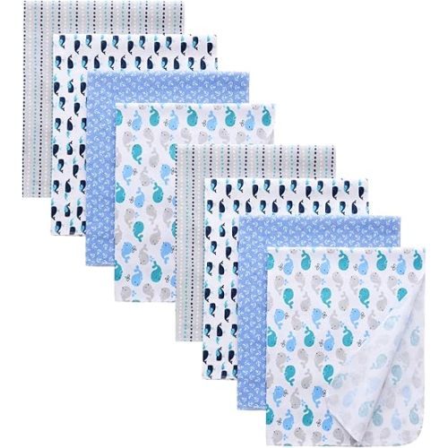 Gina Era 8 Pcs Baby Swaddle Blankets, Cotton Flannel Receiving Blankets, 30 x 30 Inch, Boy Girl (Style-5)