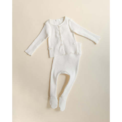 Footed Slub Cardigan Set - Dove White