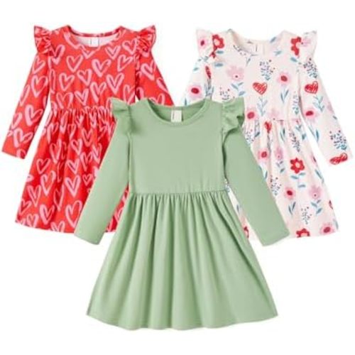 PATPAT Multipack Girl Toddler Dresses Sleeveless Flamingo Striped Toddler Casual Dresses