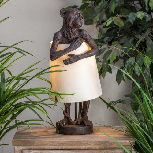Trinx Dillon 22" Resin Monkey Lamp with Tapered Drum Linen Shade, Brown & Reviews | Wayfair