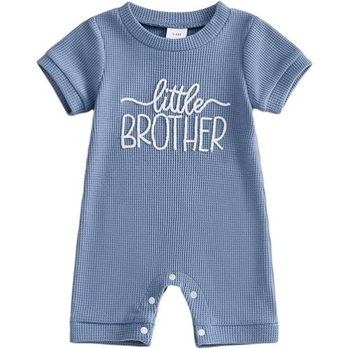 allshope Newborn Baby Boy Summer Outfit Romper Letter Embroidery Short Sleeve Jumpsuit Bodysuit Cute Infant Waffle Clothes