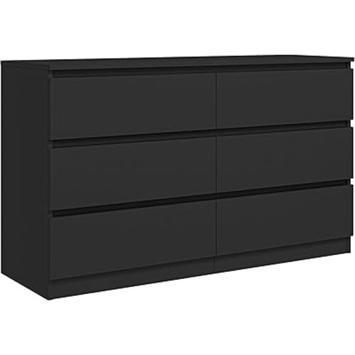 Vibe & Dine 6 Drawer Double Dresser, Modern Chest of Drawers with Wide Storage for Closet, Bedroom, Living Room, Black