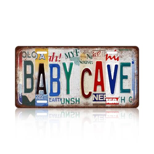Vintage Baby Cave License Plate Wall Decor Bar Metal Tin Sign 12 x 6 Inches