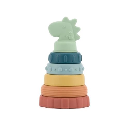 Itzy Ritzy - Itzy Stacker Silicone Stacking & Teething Toy - Baby Stacking Rings for Babies 3 Months & Up (Dinosaur)
