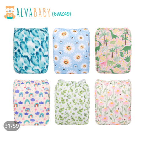 6-Pack Baby Cloth Diapers with 6 Microfiber Inserts - One Size Adjustable & Reusable Pocket Diapers for Infants & Toddlers