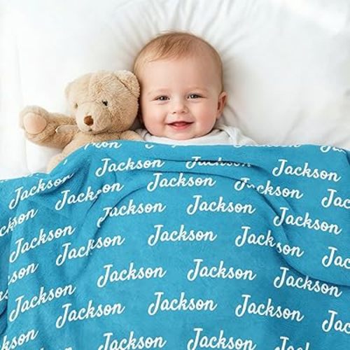 Personalized Baby Blankets with Name for Boys Girls, Soft Plush Flannel