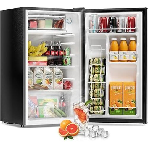 3.2 Cu Ft Mini Fridge with Freezer - Energy Efficient, Large Capacity Single Door Upright Freezer for Bedroom, Office & Dorm | Small Fridge, Reversible Door, ETL Certified(Black)