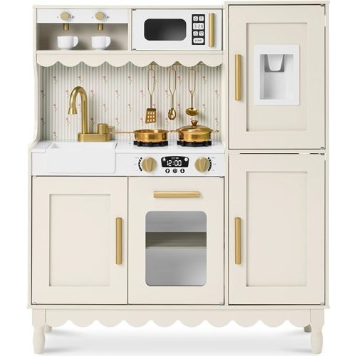 Amazon.com: Best Choice Products Play Kitchen for Kids, Cottage Style Kids Kitchen Playset for Toddlers, Pretend Play Toy Kitchen w/ 11Pcs, Espresso Machine, Microwave, Oven, Refrigerator w/Ice - Cream : Toys & Games