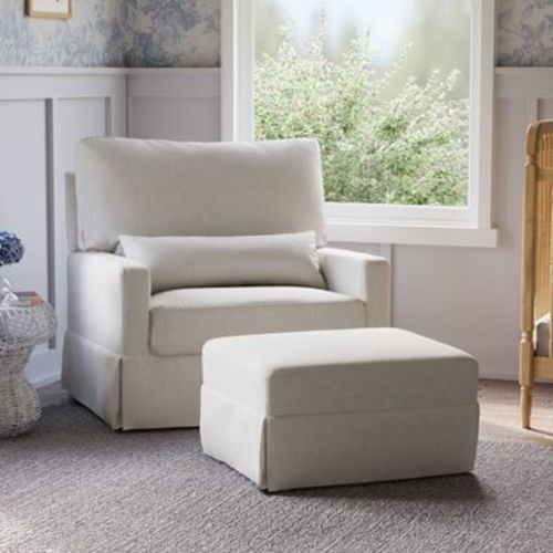 Namesake Crawford Pillowback Chair and a Half Comfort Swivel Glider - Fog Chatham Stripe Performance Eco-Weave