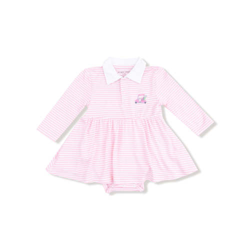 Long Sleeve Polo Bodysuit Dress, Golf Cart Stripe